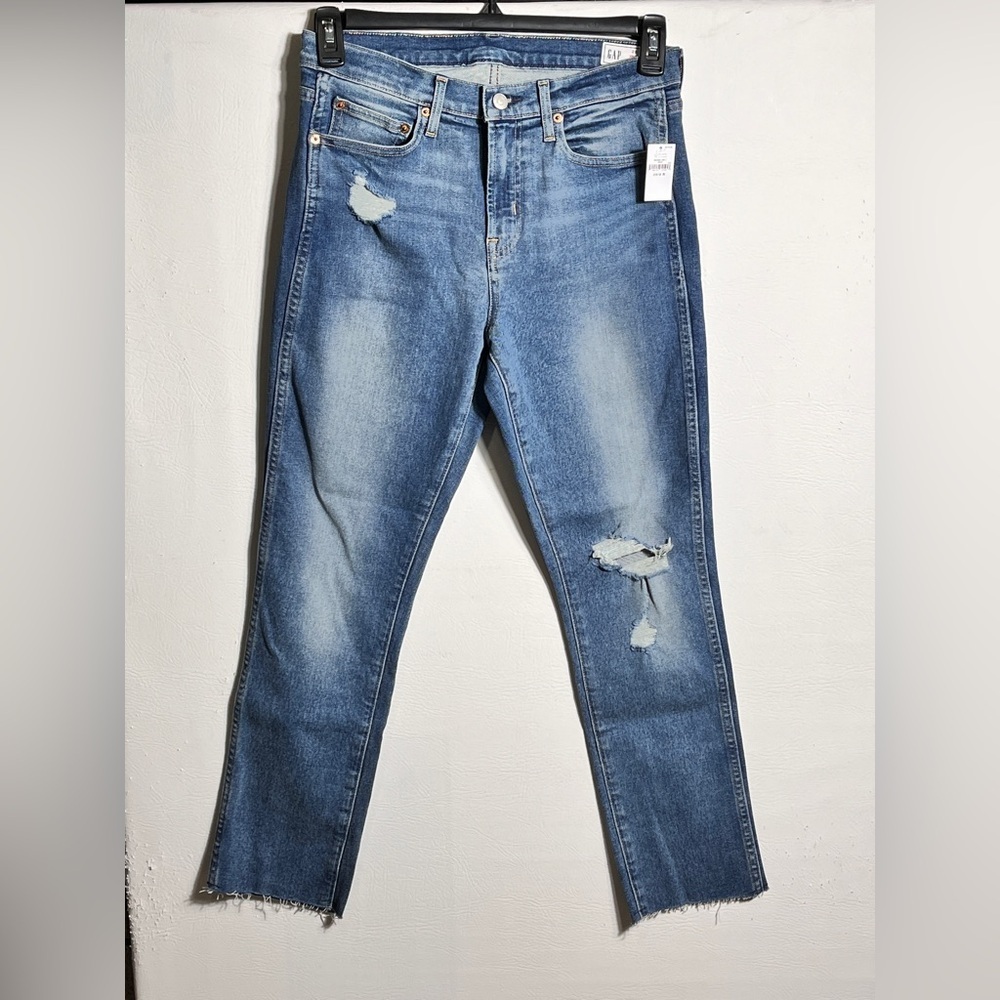 GAP Vintage Slim Mid Rise Raw Hem Blue Distressed Jeans NWT 29 / 8